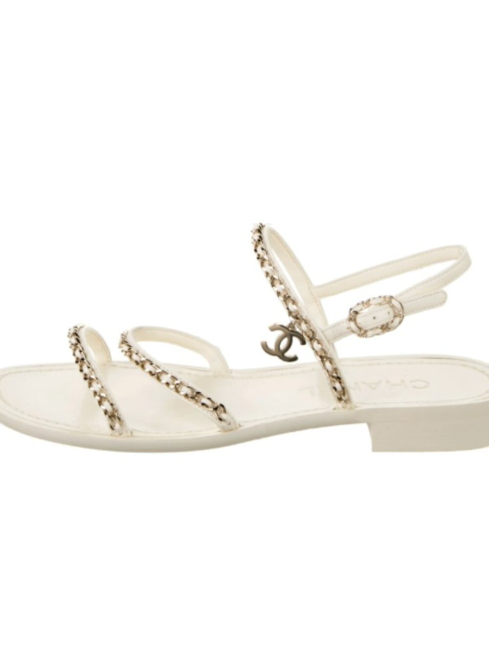 White Chanel Chain-Trimmed Sandals - Picture 2 of 3